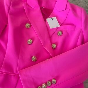 Vibrant Pink Double-Breasted Women's Blazer